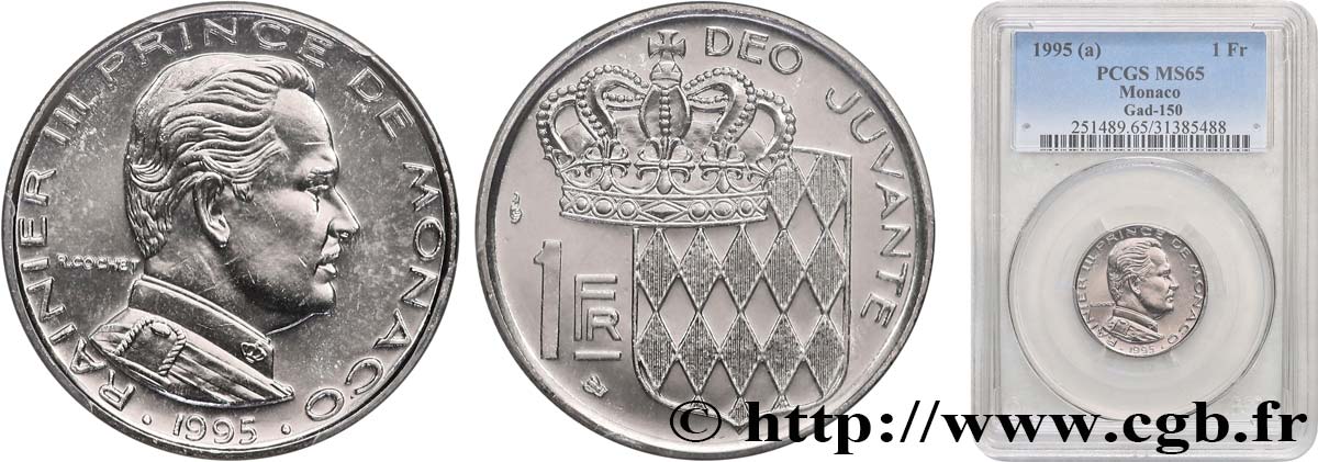 MONACO - PRINCIPALITY OF MONACO - RAINIER III 1 Franc Rainier III 1995 Paris MS65 PCGS