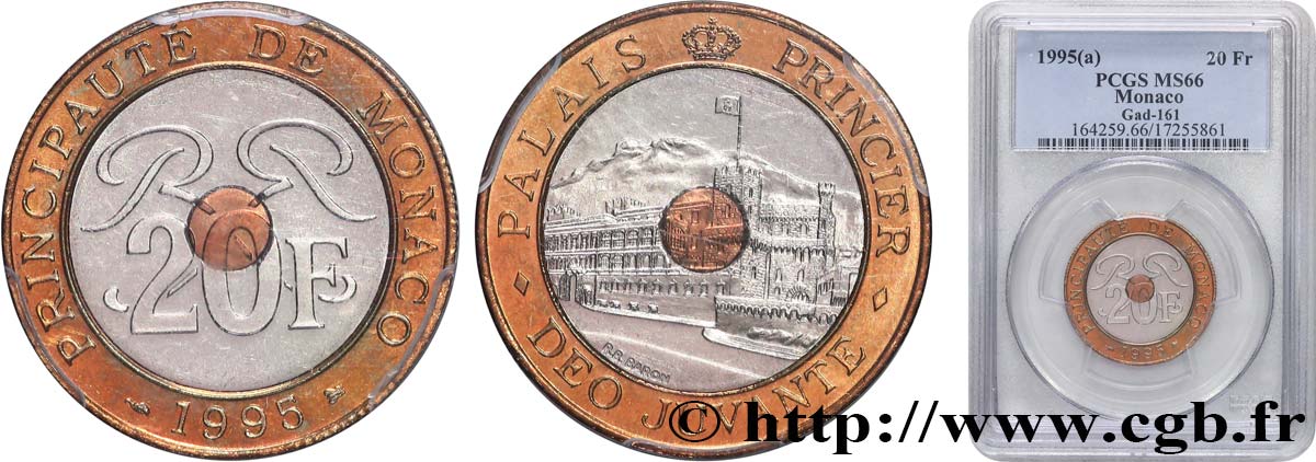 MONACO - PRINCIPAUTÉ DE MONACO - RAINIER III 20 Francs Palais Princier 1995 Paris FDC66 PCGS