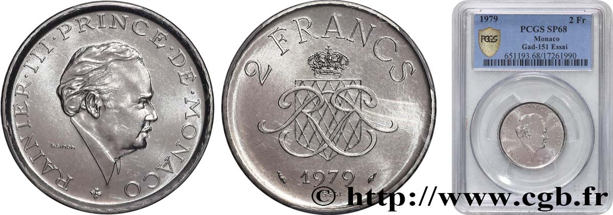 MONACO - PRINCIPAUTÉ DE MONACO - RAINIER III Essai de 2 Francs  1979 Paris FDC68 PCGS