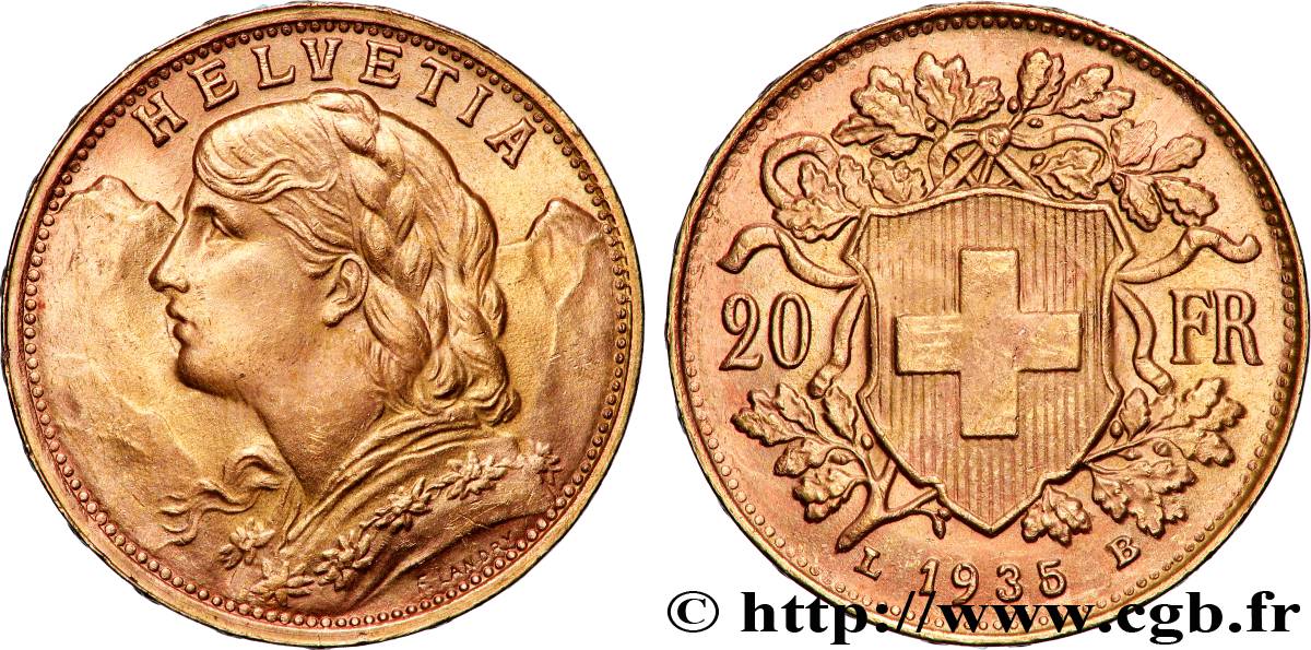 GOLD-, PALLADIUM- UND PLATIN-INVESTITIONEN 20 Francs  Vreneli  1935 Berne VZ 