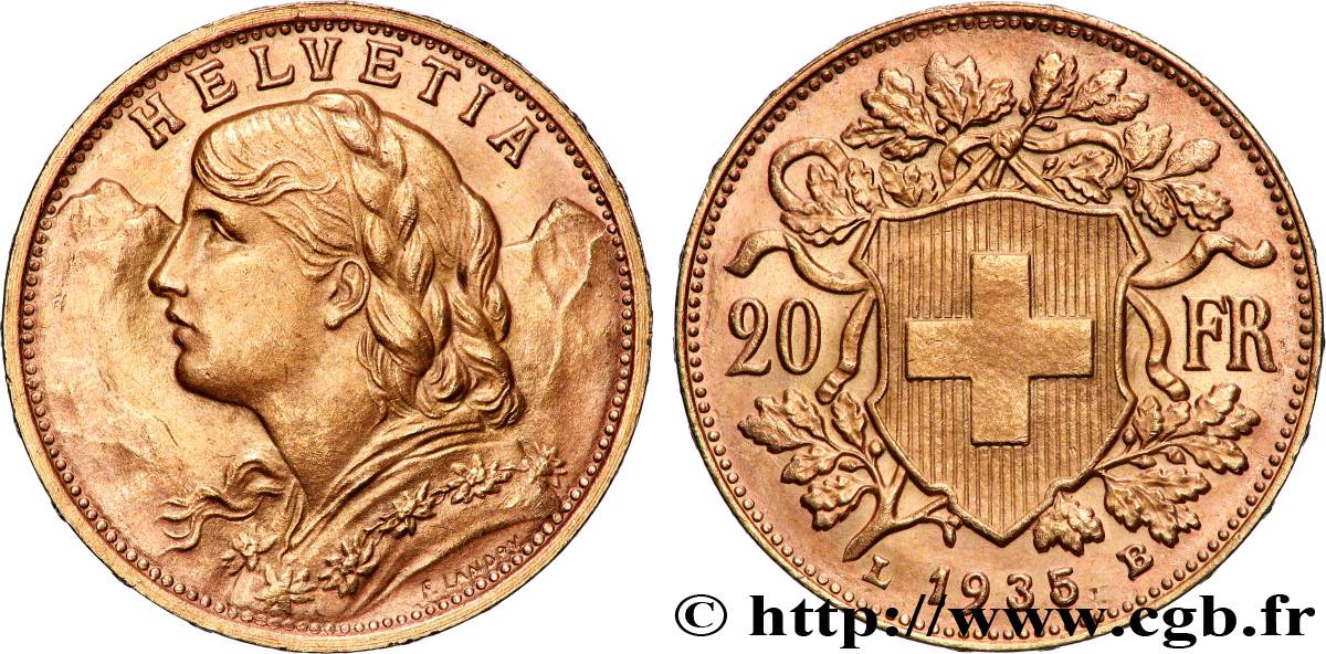 GOLD-, PALLADIUM- UND PLATIN-INVESTITIONEN 20 Francs  Vreneli  1935 Berne VZ 