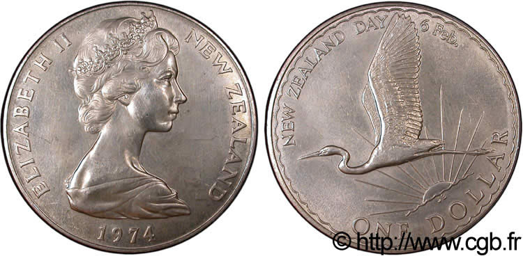 NUOVA ZELANDA
 1 Dollar Elisabeth II / grande égrette 1974  SPL 