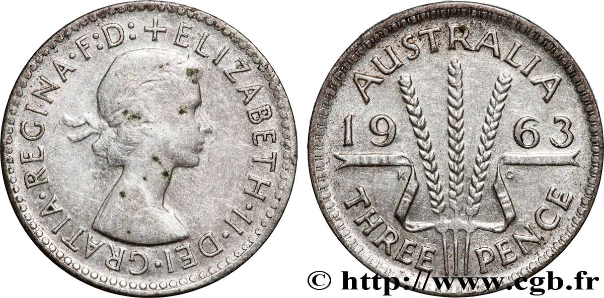AUSTRALIA 3 Pence Elisabeth II 1963 Melbourne AU 
