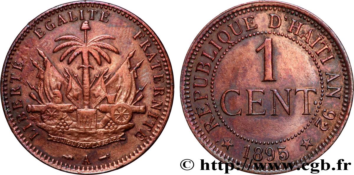 HAITI 1 Centime emblème 1895 Paris XF 