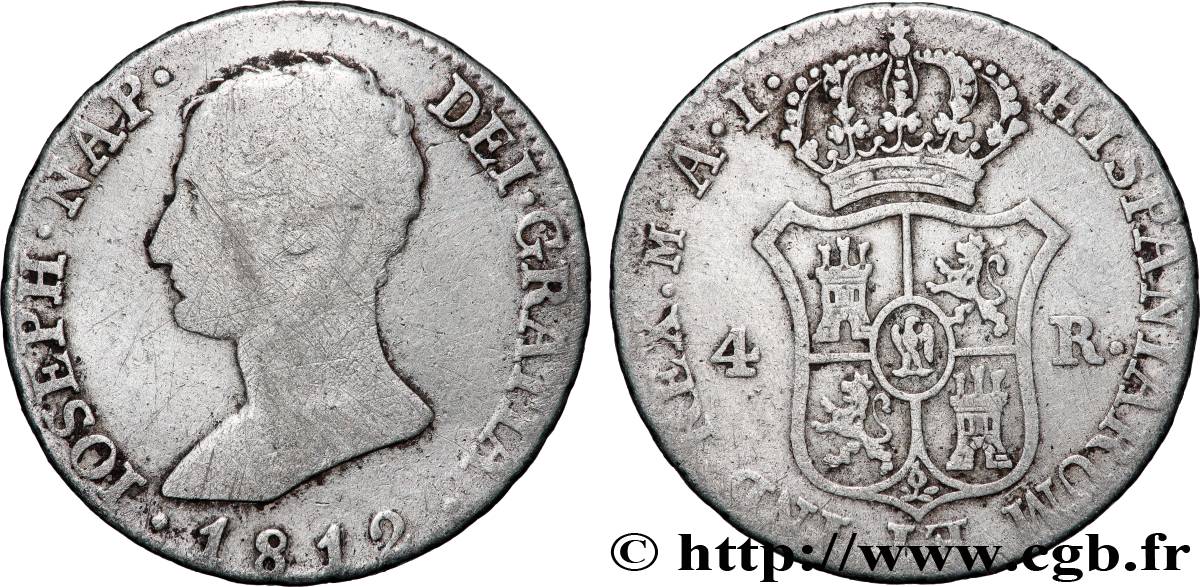 SPAIN - KINGDOM OF SPAIN - JOSEPH NAPOLEON 4 Reales 1812 Madrid VF 