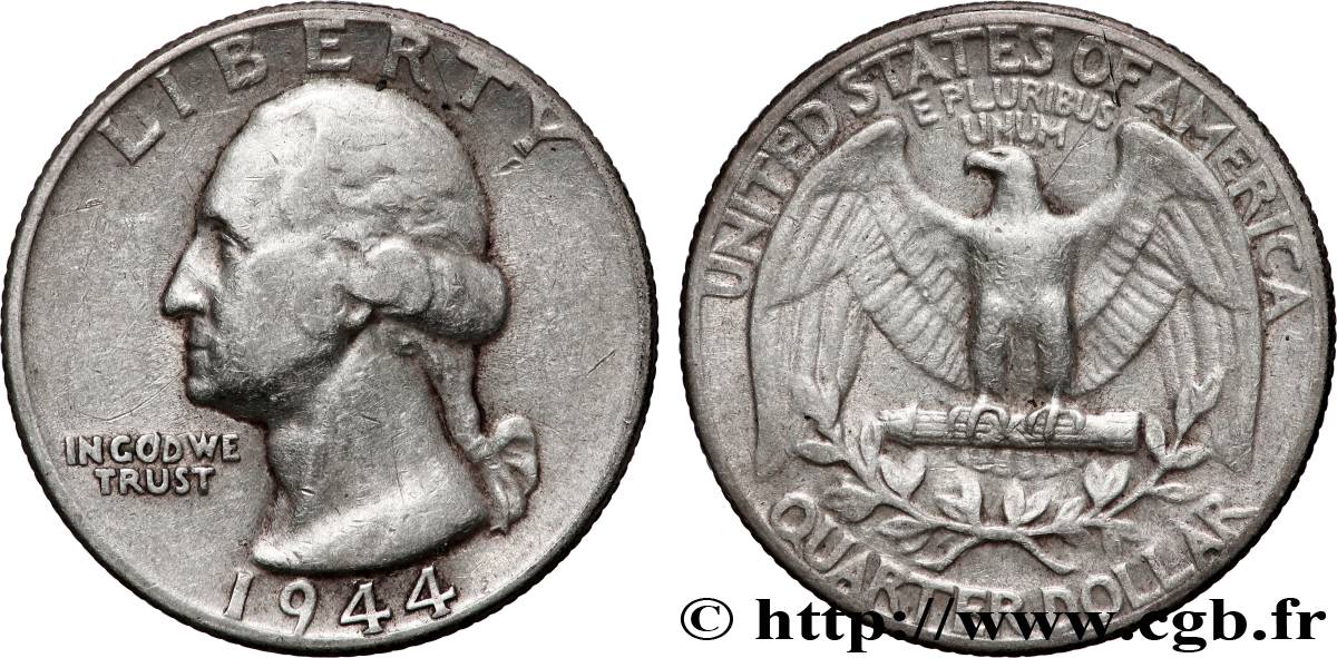UNITED STATES OF AMERICA 1/4 Dollar Georges Washington 1944 Philadelphie VF 