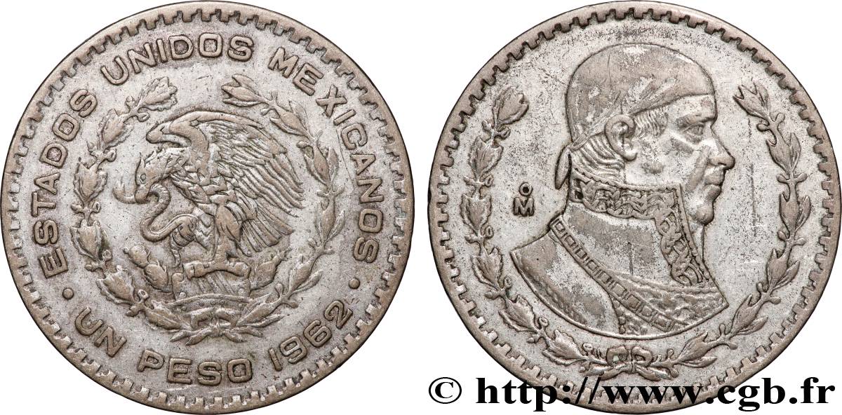 MEXICO 1 Peso Jose Morelos y Pavon 1962 Mexico XF 