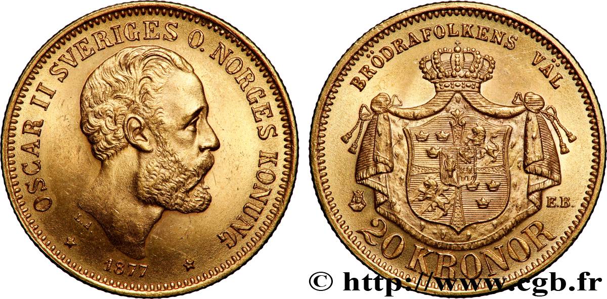 SVEZIA 20 Kronor Oscar II 1877 Kungsholmen SPL 