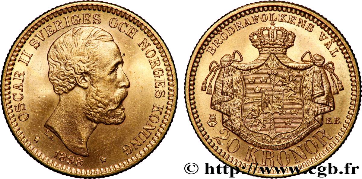 SUÈDE 20 Kronor, 3e type Oscar II 1898 Kungsholmen SUP 