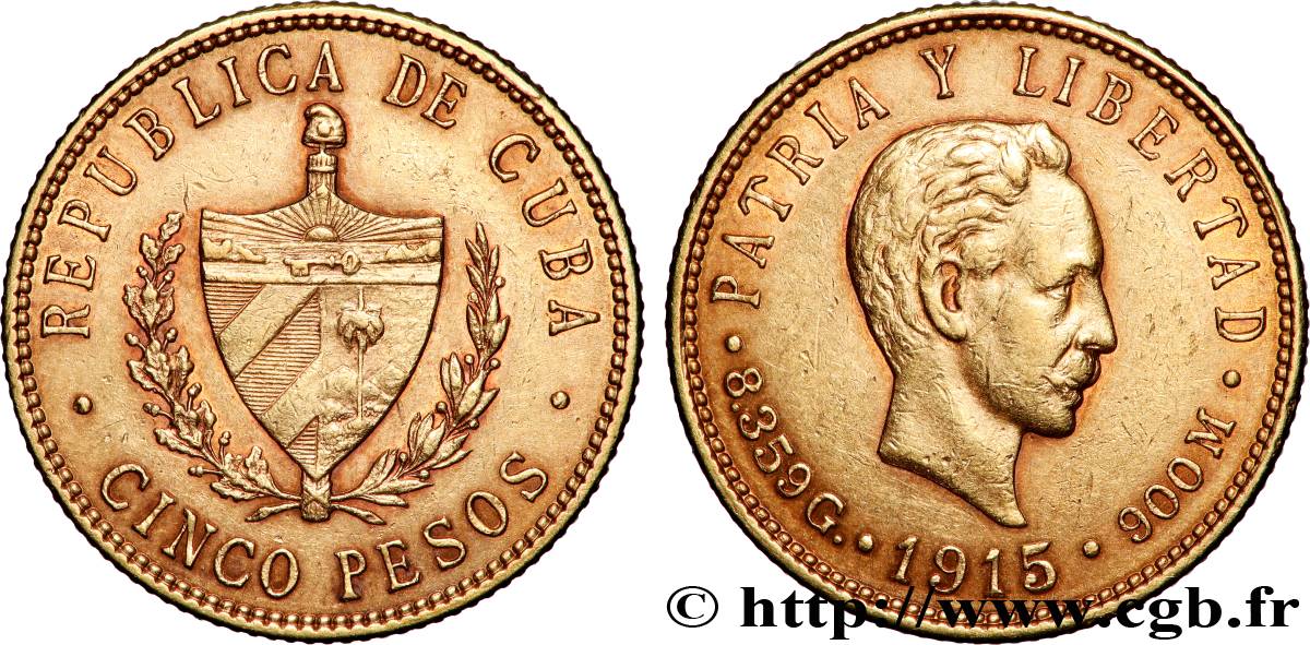 CUBA 5 Pesos 1915 Philadelphie TTB+ 