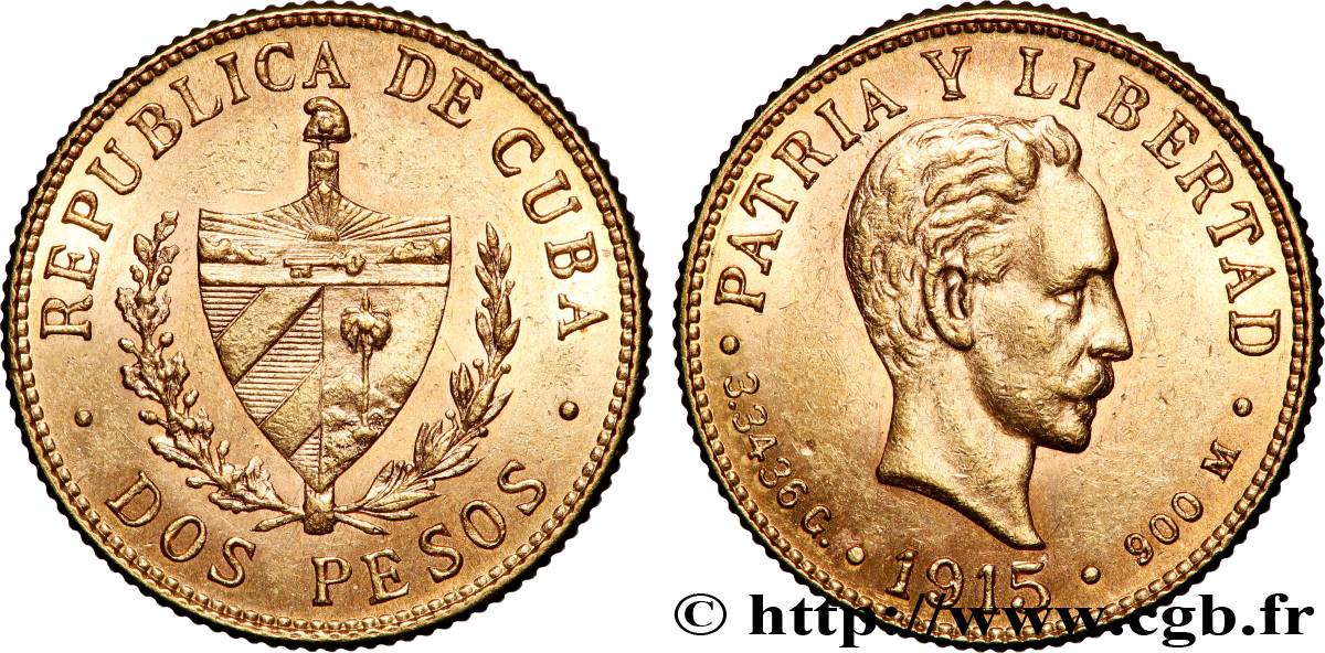 CUBA 2 Pesos 1915 Philadelphie TTB+ 