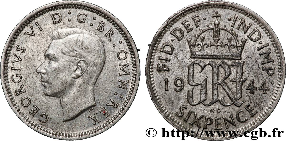 VEREINIGTEN KÖNIGREICH 6 Pence Georges VI 1944 Londres SS 