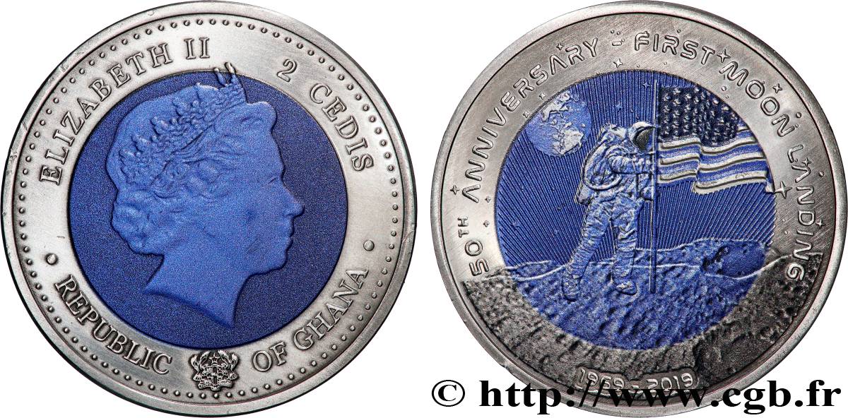GHANA 2 Cedis 50e anniversaire du premier allunissage 2019  fST 