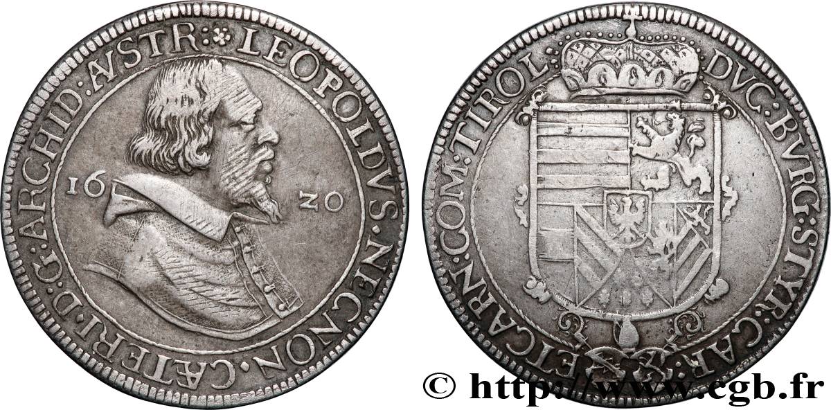 AUTRICHE - COMTÉ DE TYROL - LÉOPOLD V Thaler 1620 Hall TTB 