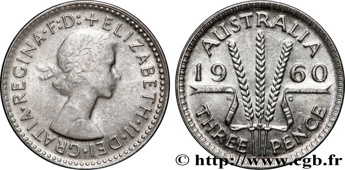 AUSTRALIE 3 Pence Elisabeth II 1960 Melbourne TTB 