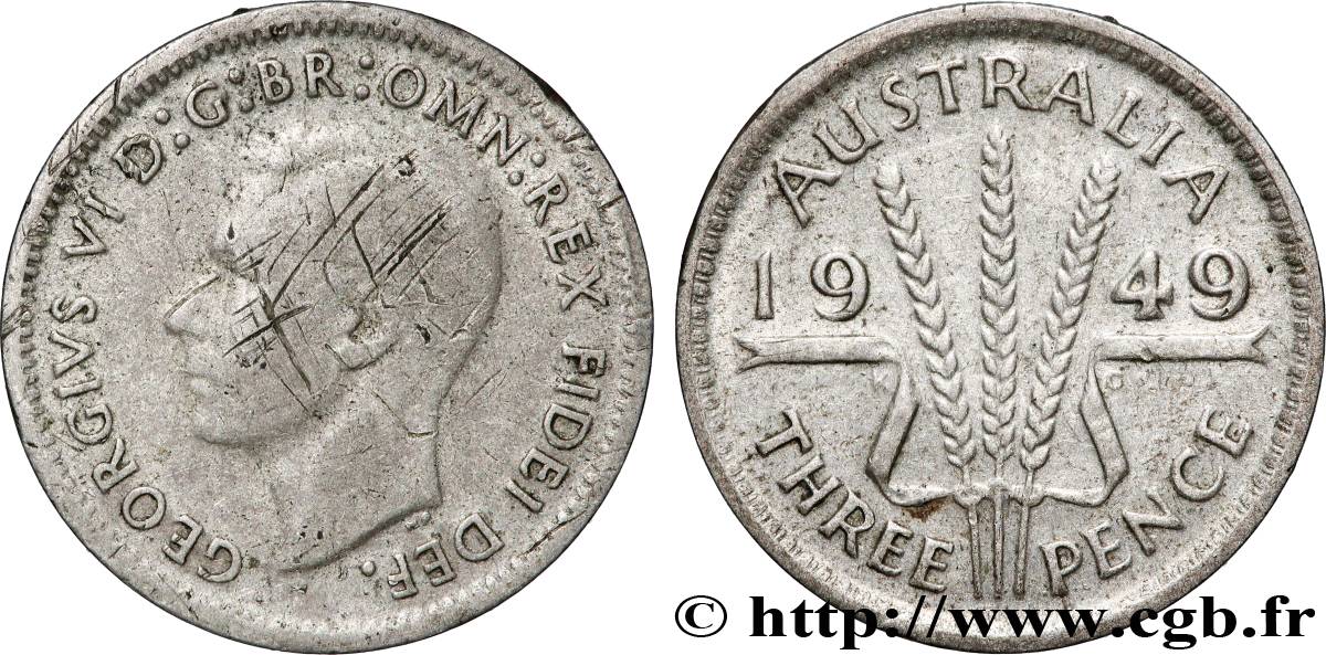AUSTRALIE 3 Pence Georges VI 1949 Melbourne TB 