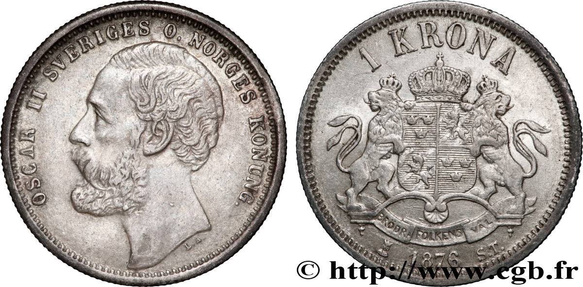 SVEZIA - REGNO DI SVEZIA  - OSCAR II 1 Krona  1876  q.SPL 