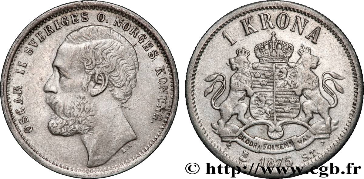 SVEZIA - REGNO DI SVEZIA  - OSCAR II 1 Krona 1875  q.SPL 