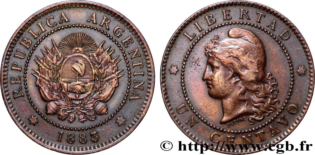 ARGENTINA 1 Centavo 1883  XF 