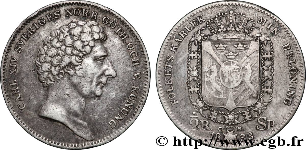 SUÈDE 1/2 Riksdaler Specie Charles XIV 1831 Stockholm TTB 