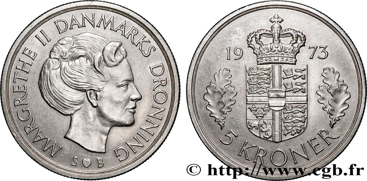 DÄNEMARK 5 Kroner Margrethe II 1973 Copenhague VZ 