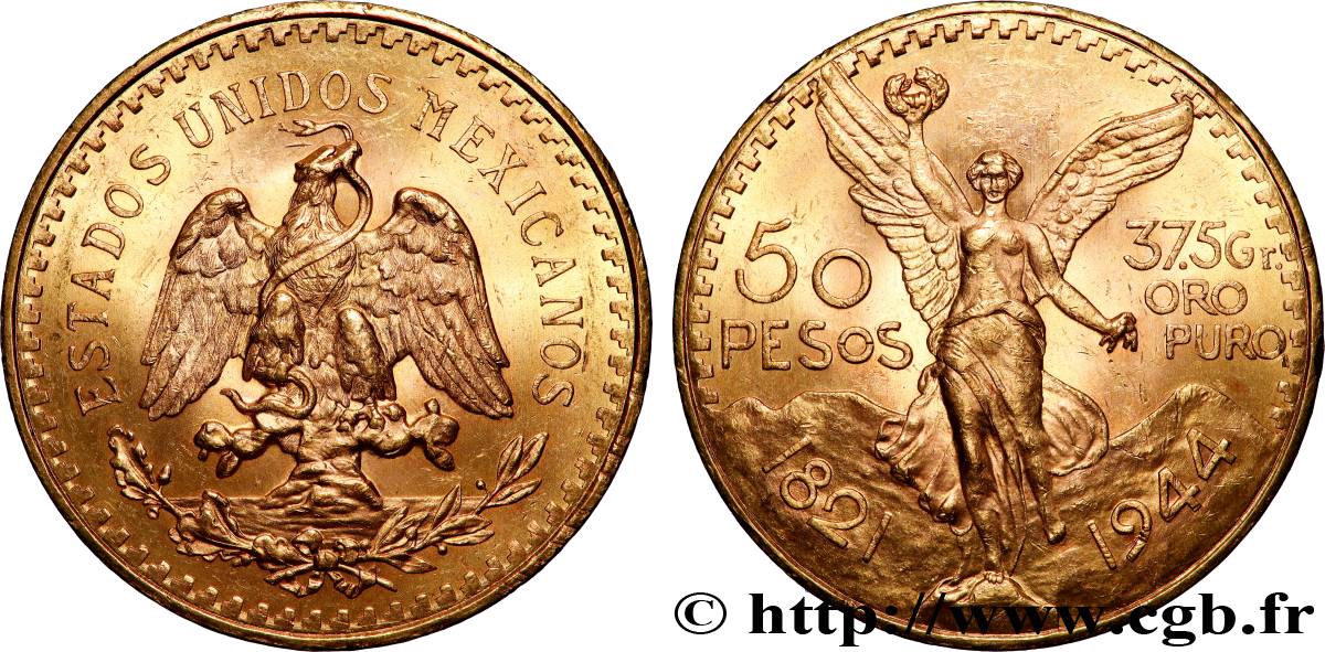 OR, PALLADIUM ET PLATINE INVESTISSEMENT 50 Pesos or 1944 Mexico SPL 