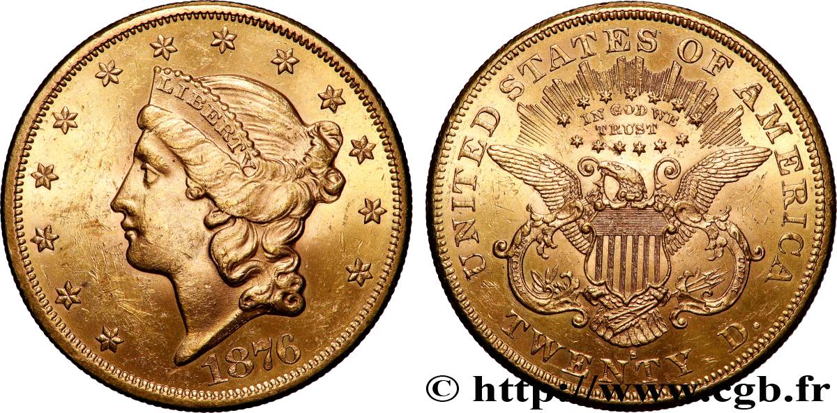 GOLD-, PALLADIUM- UND PLATIN-INVESTITIONEN 20 Dollars  Liberty  1876 San Francisco VZ 