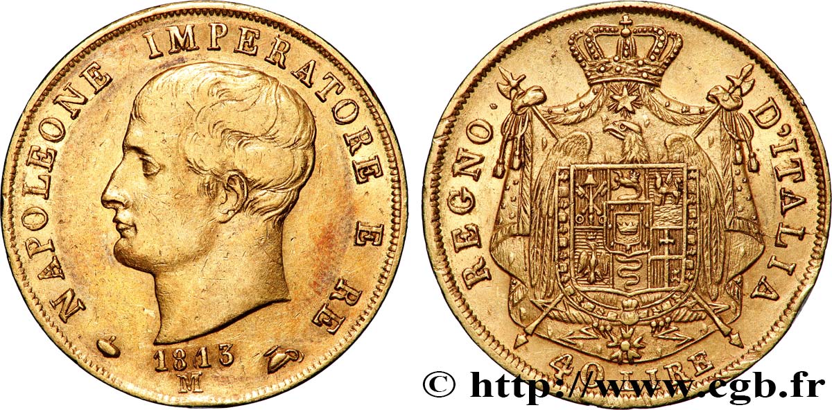 ORO, PALADIO Y PLATINO INVERSIÓN 40 Lire 1813 Milan MBC/MBC+ 