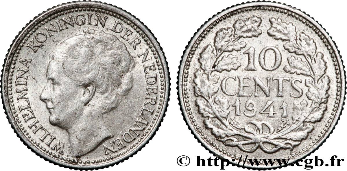 NETHERLANDS 10 Cents Wilhelmine 1941 Utrecht XF 