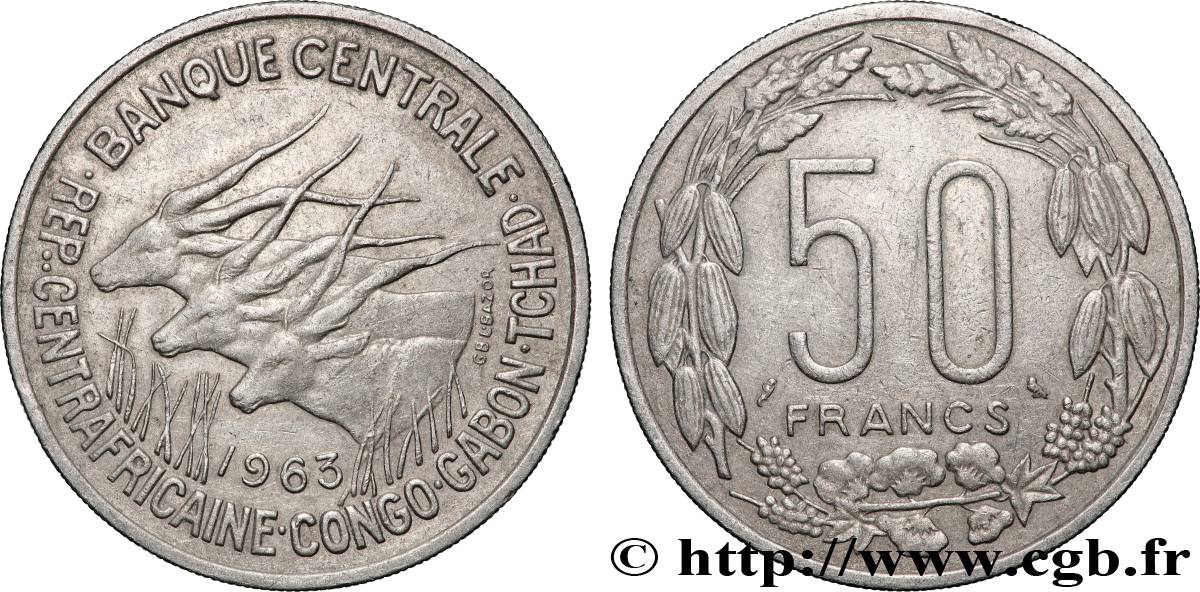 ÉTATS DE L AFRIQUE ÉQUATORIALE 50 Francs 1963 Paris TTB 