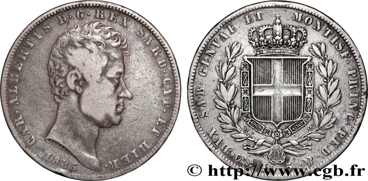 ITALIE - ROYAUME DE SARDAIGNE 5 Lire Charles Albert 1835 Gênes TB+ 