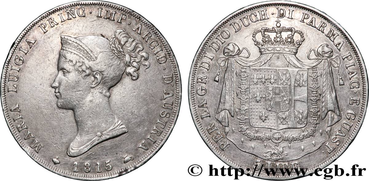 ITALIE - DUCHÉ DE PARME DE PLAISANCE ET DE GUASTALLA - MARIE-LOUISE D&nbsp;AUTRICHE 5 Lire 1815 Milan TTB 