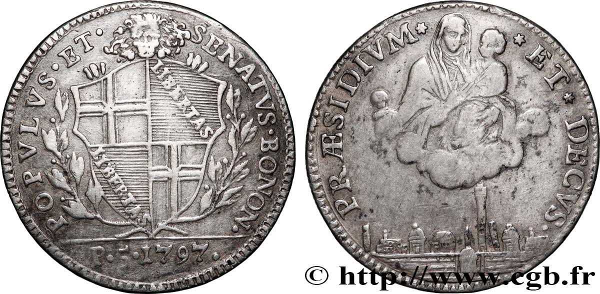 ITALIE - GOUVERNEMENT PROVISOIRE DE BOLOGNE 5 Paoli 1797 Bologne TTB 