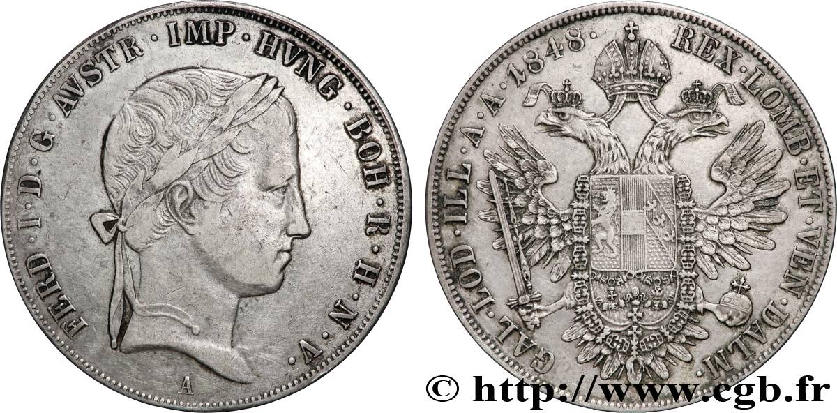 AUTRICHE - FERDINAND Ier 1 Thaler  1848 Vienne TTB/TTB+ 