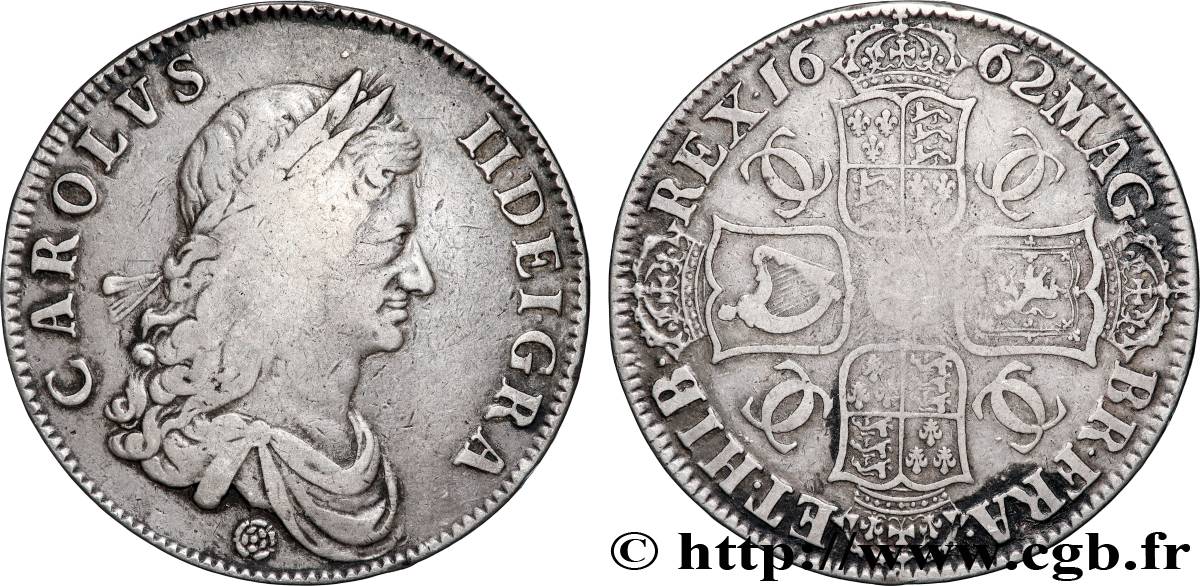 ANGLETERRE - ROYAUME D&nbsp;ANGLETERRE - CHARLES II Crown 1662  TB+ 