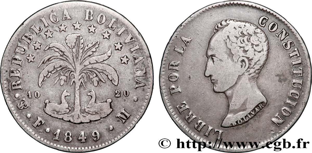 BOLIVIE - RÉPUBLIQUE BOLIVIENNE  8 Soles Simon Bolivar 1849 Potosi TB+/TTB 