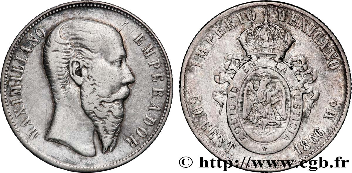 MEXIQUE - MAXIMILIEN Ier 50 Centavos 1866 Mexico TTB 