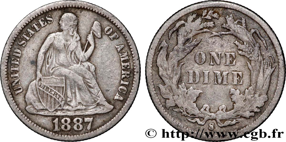 ÉTATS-UNIS D&nbsp;AMÉRIQUE 1 Dime Liberté assise 1887 San Francisco TB+ 