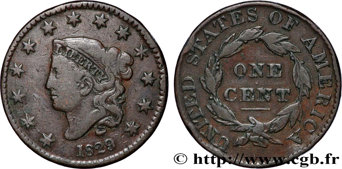 VEREINIGTE STAATEN VON AMERIKA 1 Cent Liberté tête “Coronet” 1829 Philadelphie fSS 