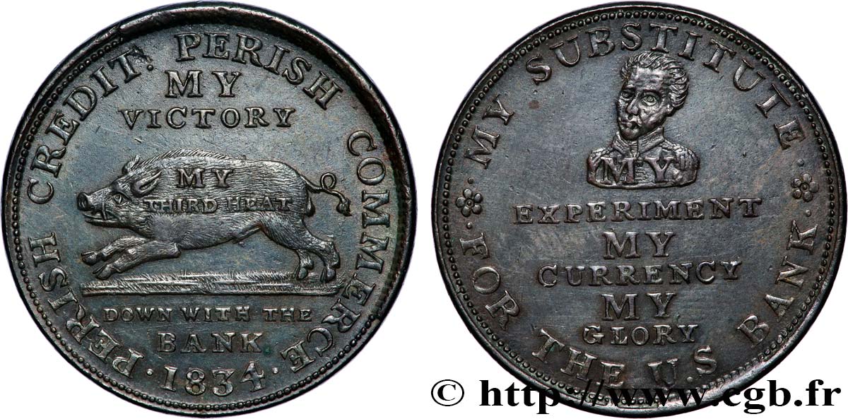 ESTADOS UNIDOS DE AMÉRICA 1 penny - Hard Time Token Émission satirique, Andrew Jackson 1836  MBC 