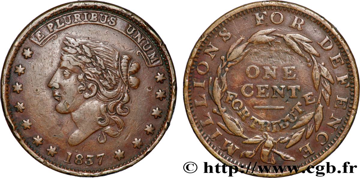 ÉTATS-UNIS D&nbsp;AMÉRIQUE 1 Cent Hard Times Token 1837  TB+ 