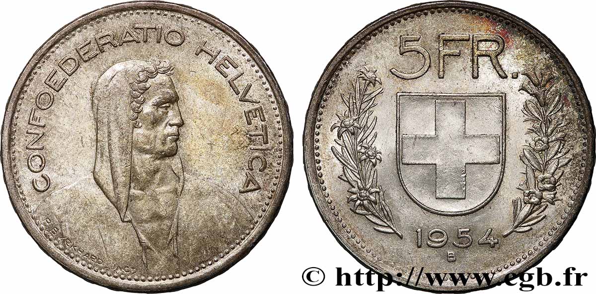 SUISSE 5 Francs Berger des alpes 1954 Berne SUP 