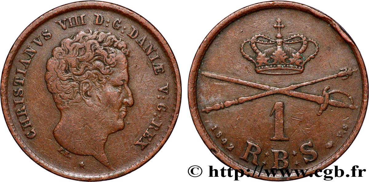 DENMARK 1 skilling Christian VIII 1842 Altona XF 