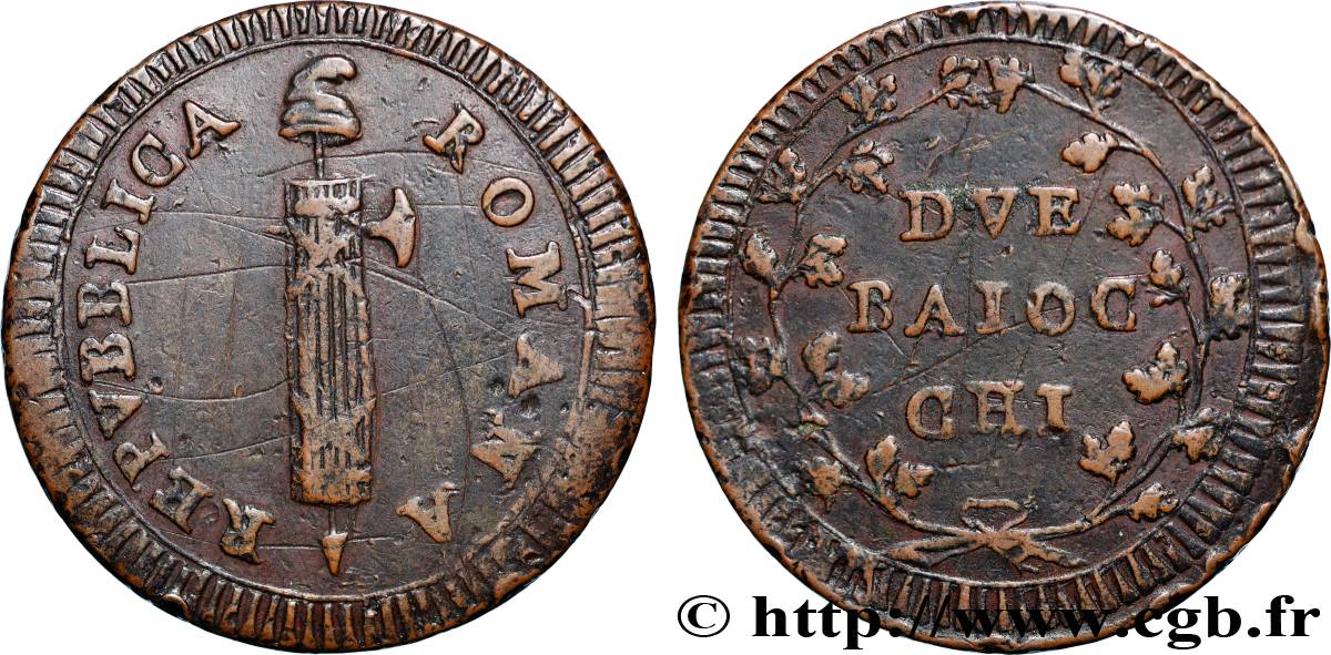 ITALIEN - RÖMISCHE REPUBLIK 2 Baiocchi 1798 Rome fSS 
