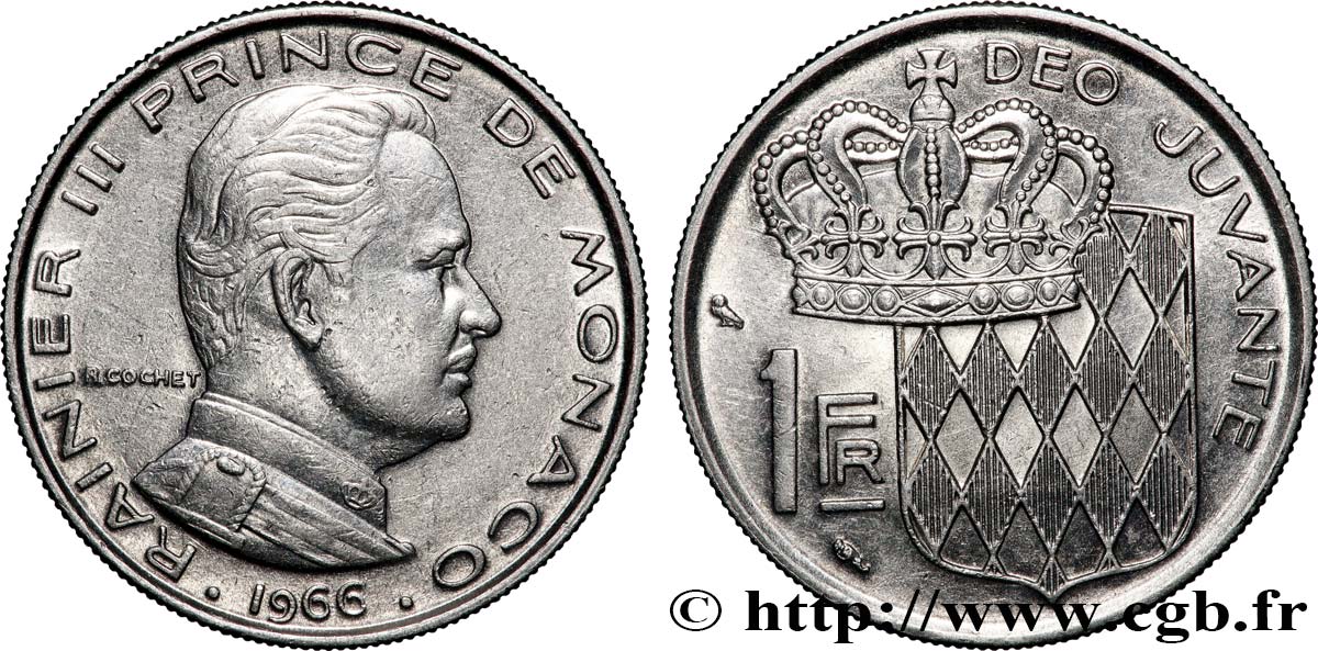 MONACO 1 Franc Rainier III 1966 Paris TTB+ 