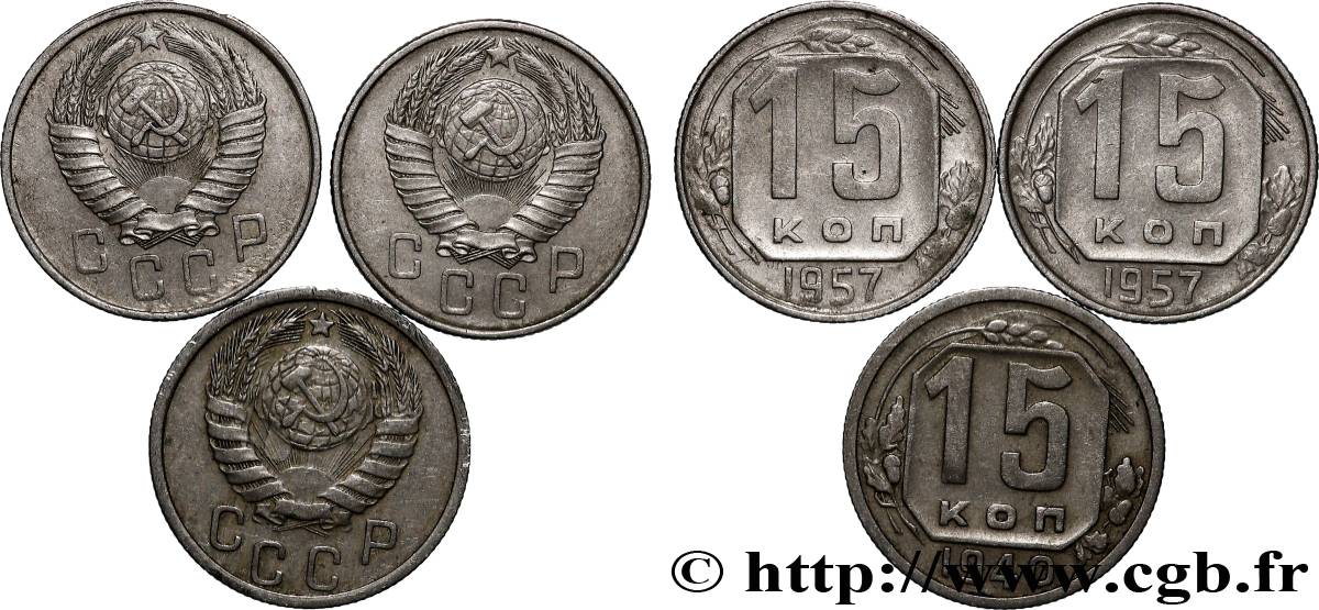 RUSSIE - URSS Lot 3 x 15 Kopecks n.d.  TTB 