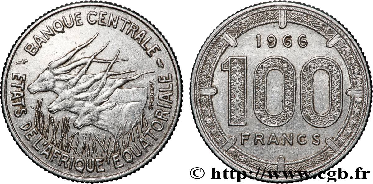 EQUATORIAL AFRICAN STATES 100 Francs antilopes 1966 Paris AU 