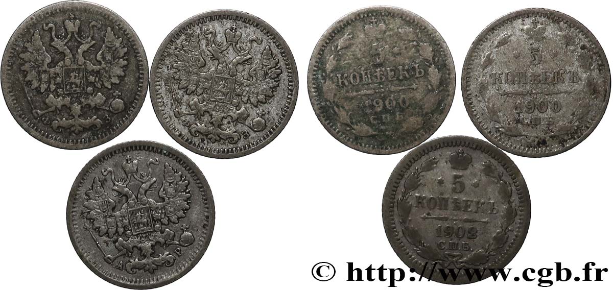 RUSSIE Lot 3 x 5 Kopecks aigle bicéphale n.d. Saint-Petersbourg TB 