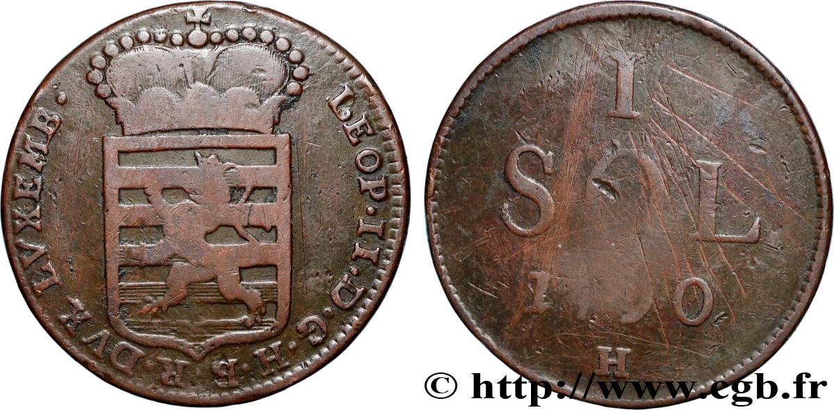 LUXEMBOURG 1 Sol emblème frappe au nom de Léopold II 1790 Günzburg VF 