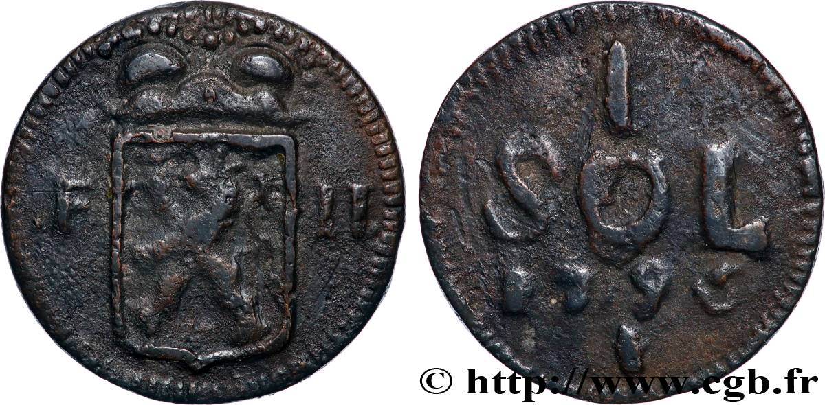 LUXEMBOURG 1 Sol emblème frappe au nom de François II (monnaie de siège) 1796  TB+ 